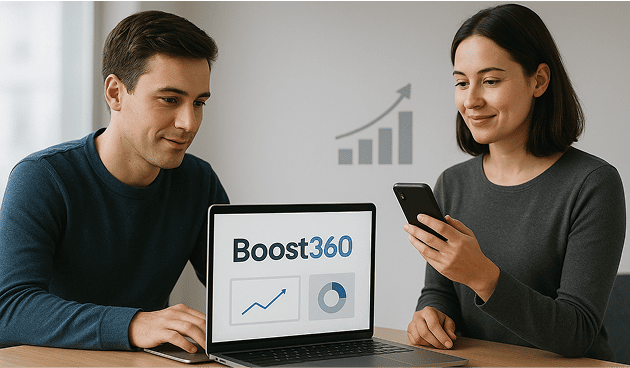 Boost360 UI displayed on multiple devices for responsive design.